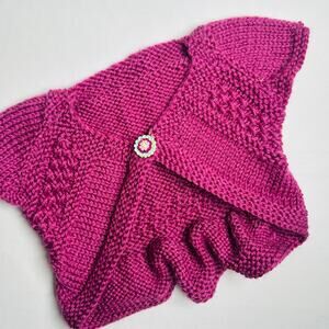 Vintage Y2k Purple Cropped Knit Shawl Cardigan w/ Flower Button Sz 2-3